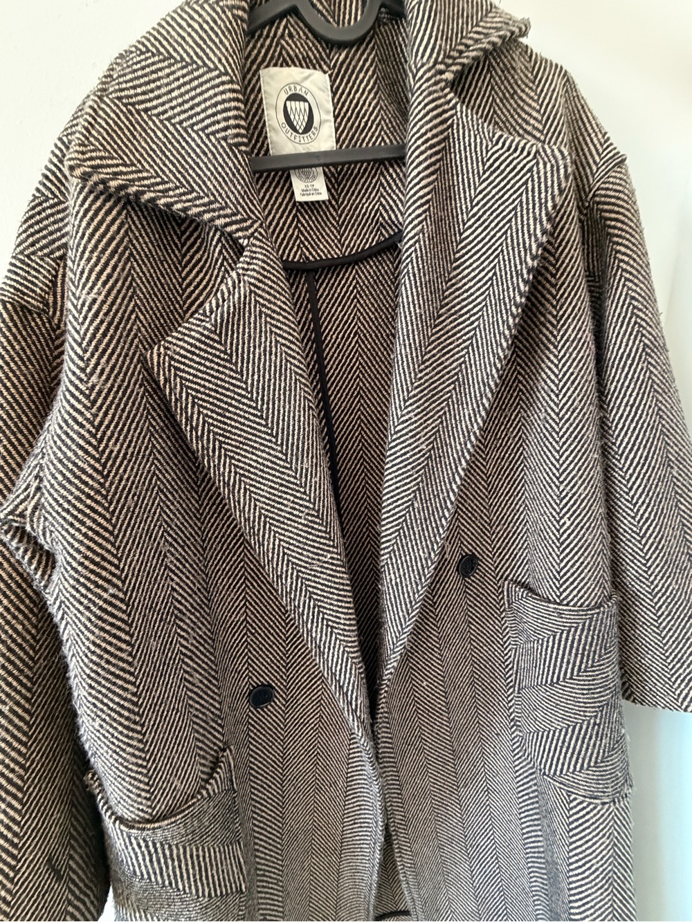 Urban Outfitters Black & Cream Herringbone Pea Coat